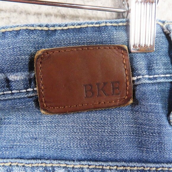 BKE‎ Carter Mens 28 R Light Blue Denim Jeans Mid Rise Ripped Cotton Button Zip - Picture 8 of 16